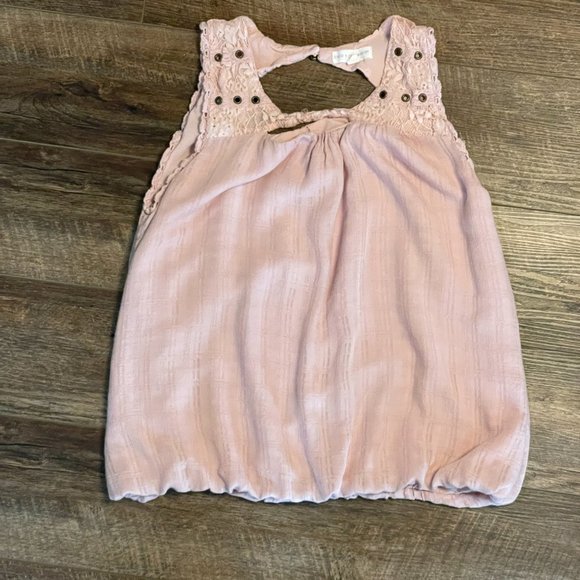 Coco + Jaimeson Tops - Coco + Jaimeson Medium Blush Pink Lace Textured Cutout Tank